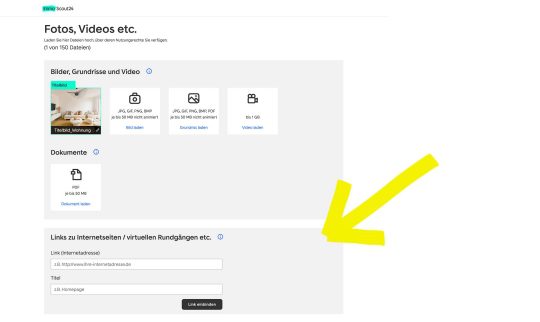 Einbindung in ImmoScout24 (direkt) 3 Scout24 Immo-Tours Einbindung Feld Benutzeroberfläche Rundgang 360 Grad