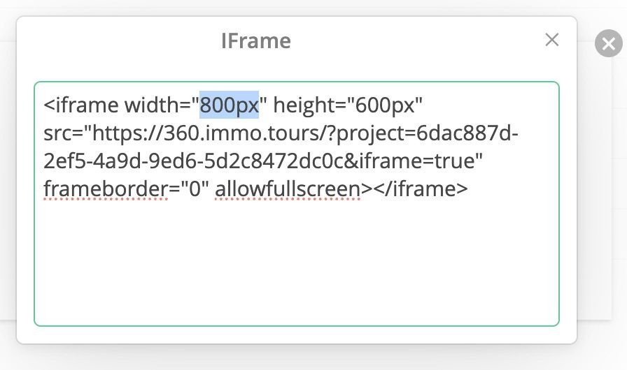 Screenshot der Einstellungen des iFrame Codes, den man kopiert.